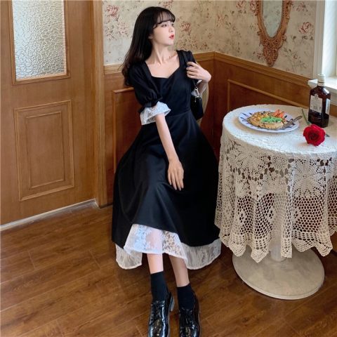 Phong cách thu đông thanh lịch váy đen gập eo kiểu Pháp, bộ váy nữ Lolita cosplay cosplay set đồ sang trọng nữ tính