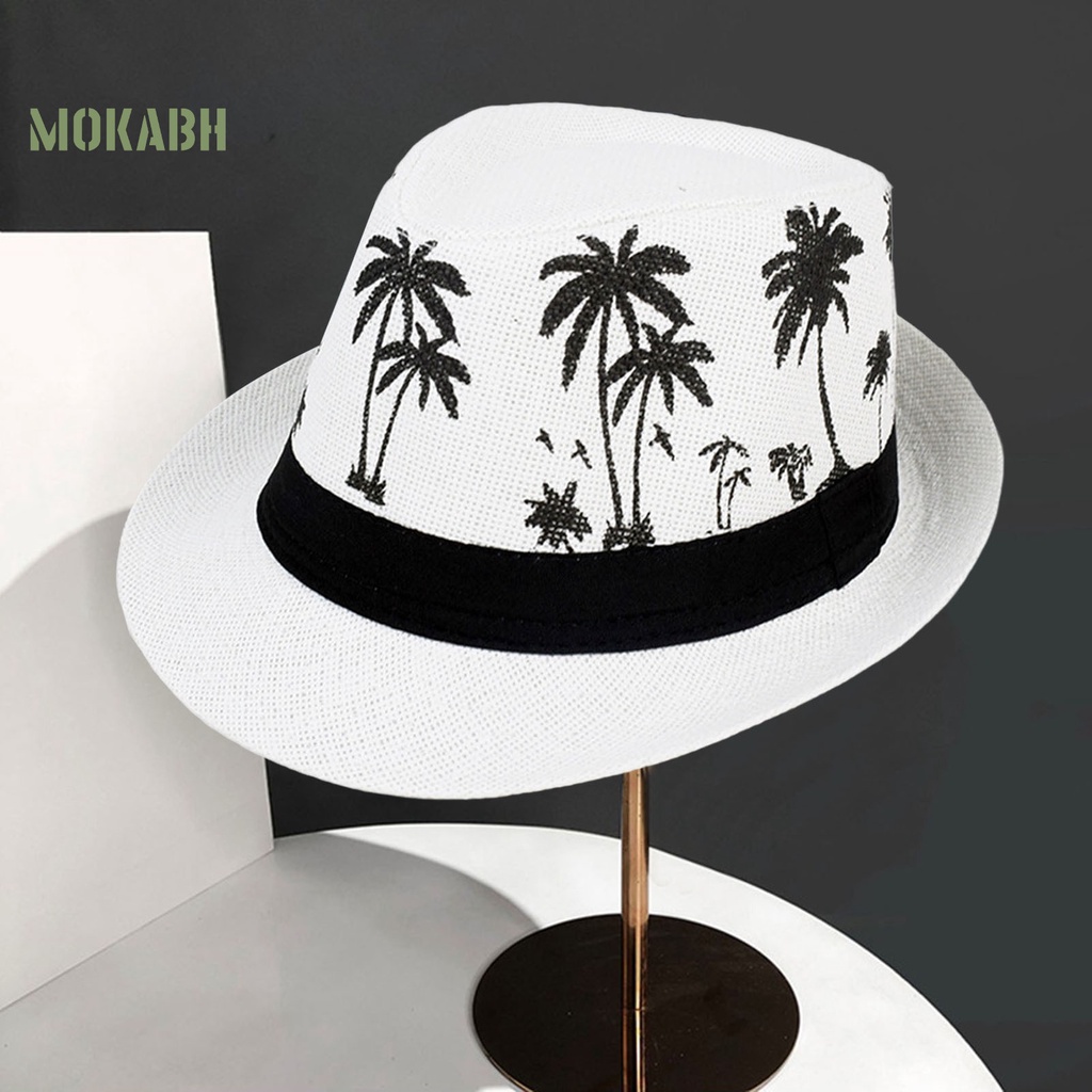 [Mok Abh] Mũ Vành Ngắn Thoáng Khí In Họa Tiết Cây Cối Màu Sắc Tương Phản Trọng Lượng Nhẹ Chống Nắng Ngoài