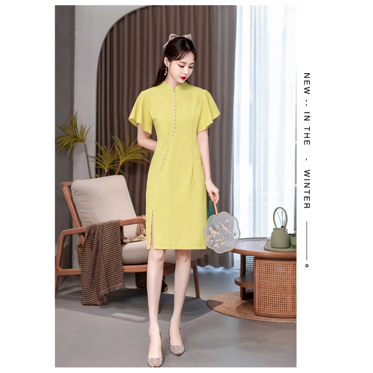 Sườn Xám Cách Tân Tay Ngắn Chất Chiffon Phong Cách Trung Hoa Thời Trang Mùa Hè Mới Cho Nữ