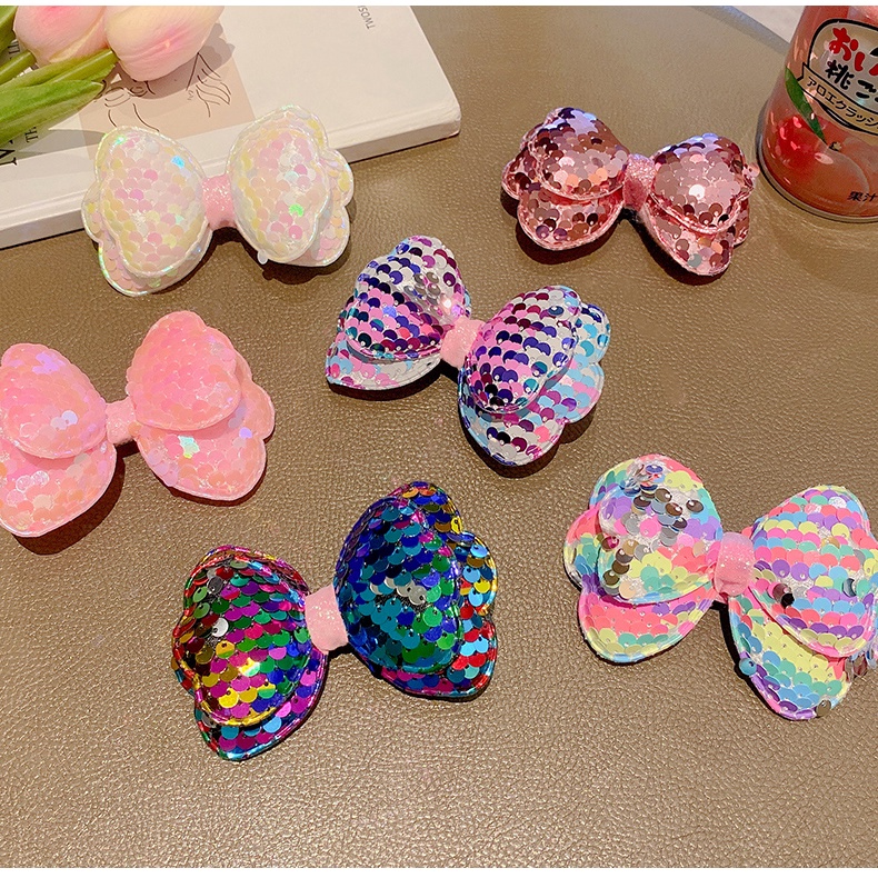 Dây Buộc Tóc Cao Su Thắt Nơ Đính Kim Sa Lấp Lánh Phong Cách Hàn Quốc Cho Bé Gái