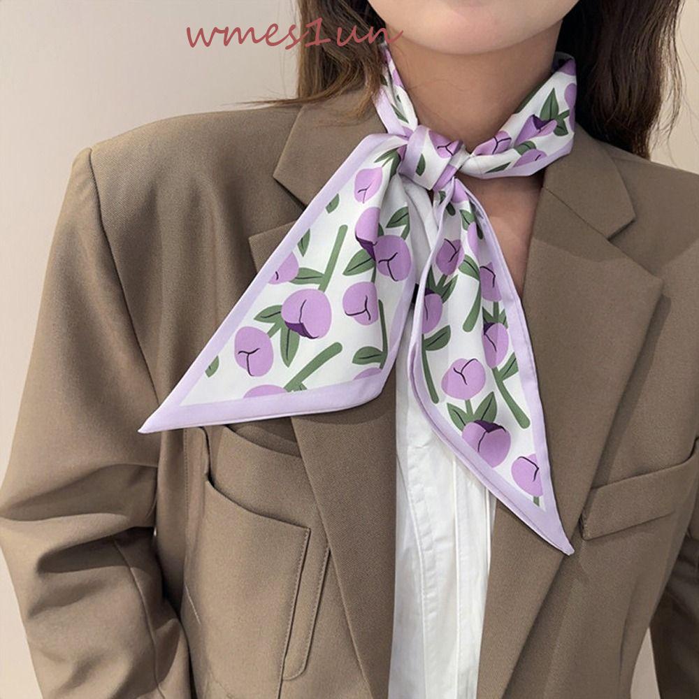 Khăn Quàng Cổ Lụa Satin Dài Kẻ Sọc Caro 15H Đa Ứng Dụng Phong Cách Hàn Quốc Cho Nữ