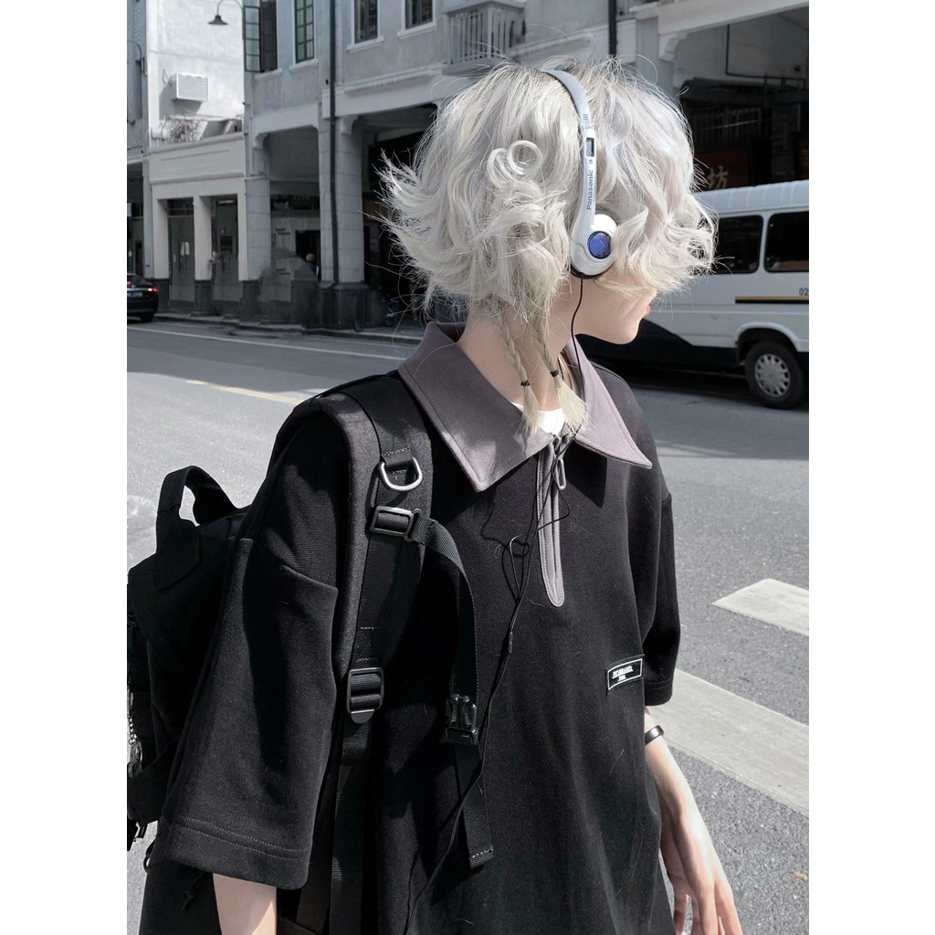 Áo Thun Polo Tay Ngắn Có Khóa Kéo Phong Cách Đường Phố Nhật Bản Thời Trang Mùa Hè Cho Nam