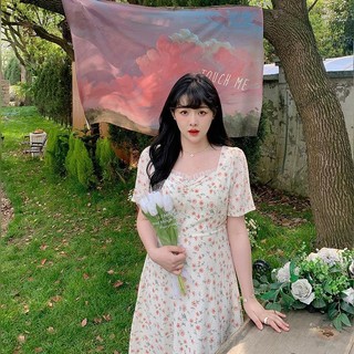 Plus Đầm Dài Dáng Rộng Tay Ngắn In Họa Tiết Phong Cách Pháp Thời Trang Mùa Hè Xinh Xắn Cho Nữ