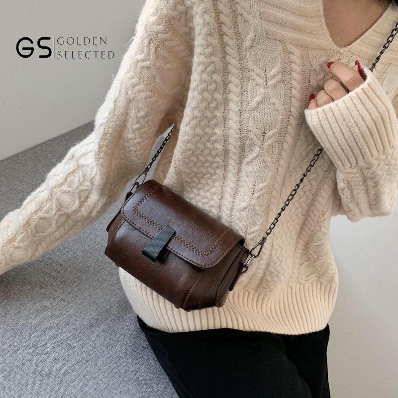 Hàng Mới Về Túi Đeo Chéo Da Mềm Cỡ Nhỏ Phối Dây Xích Thời Trang Nữ Sành Điệu