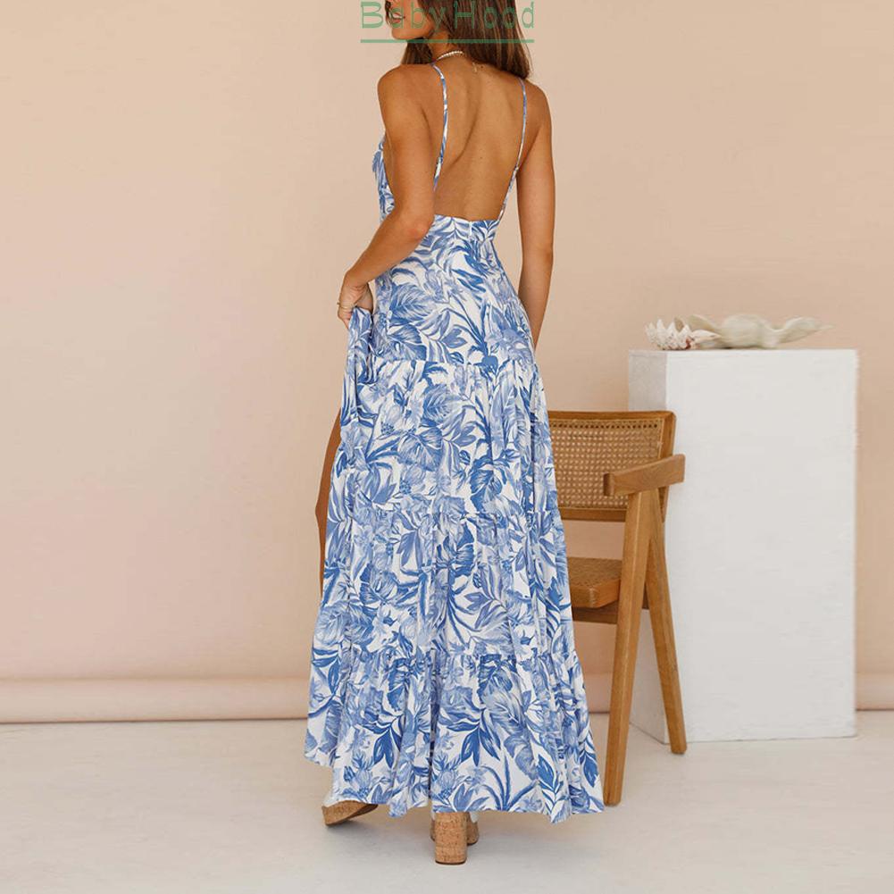 Loose Bohemian Vintage Long Dress with Floral Print V neck and High Waisted Design#BBHOOD