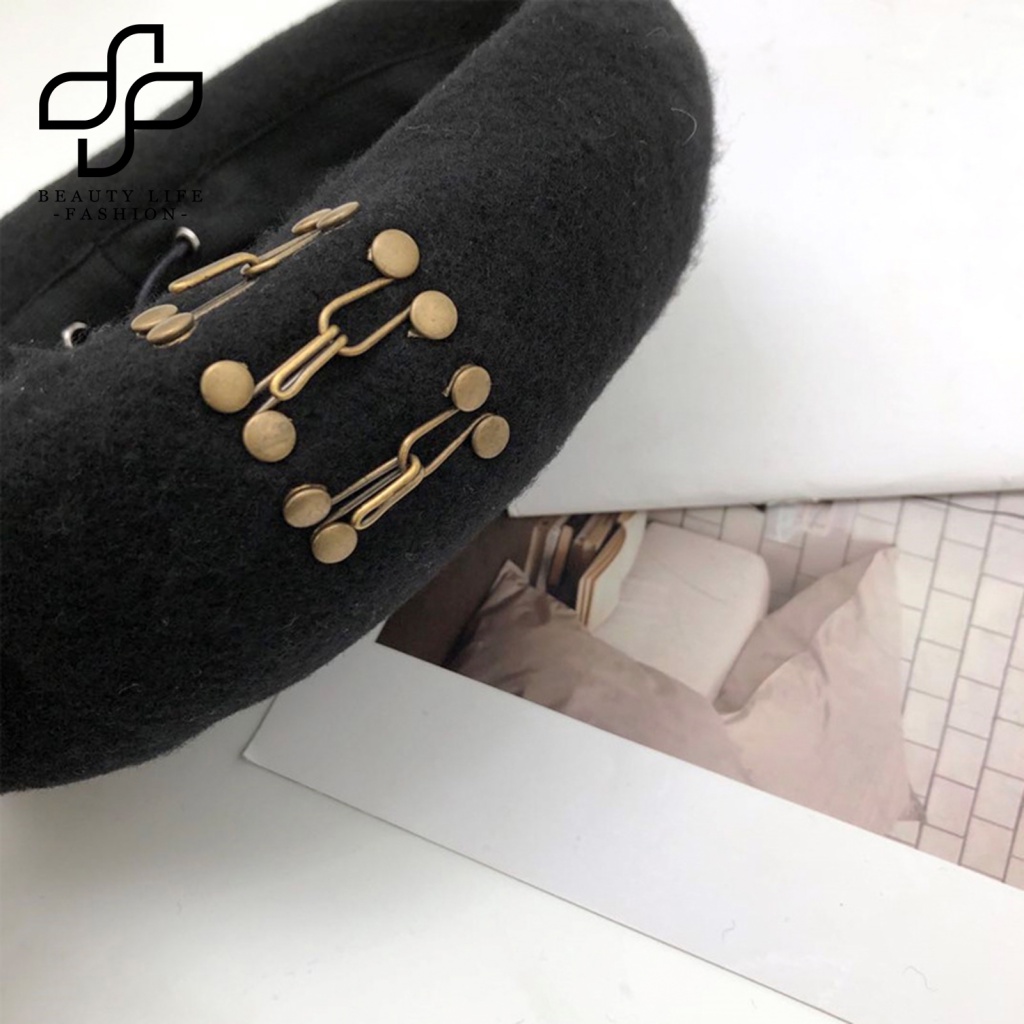 Mũ Nồi Phối Nút Kim Loại Có Thể Điều Chỉnh Kích Cỡ Thời Trang Thu Đông Cho Nữ