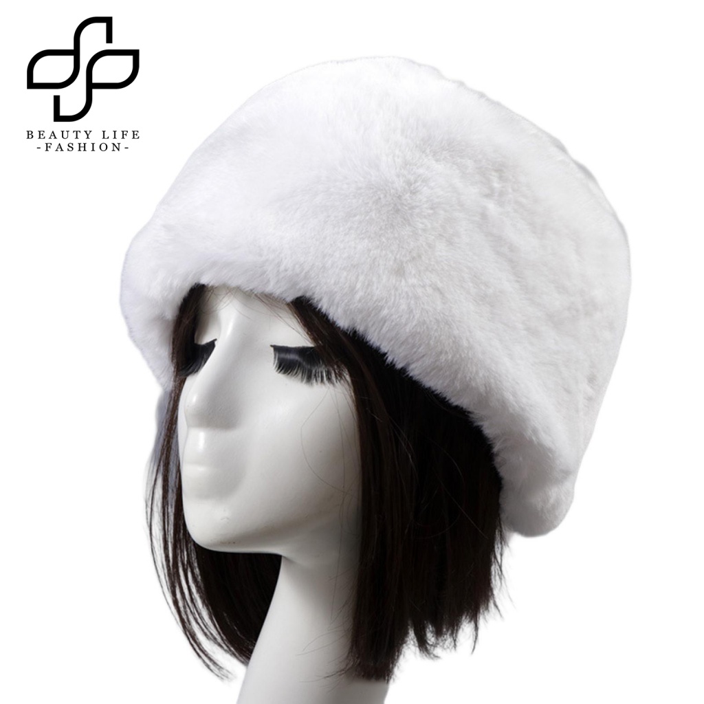 Mũ beanie Trùm Đầu Chống Gió Phong Cách Nga Phối Lông Giả Dày Dặn Thời Trang Mùa Đông Cho Nữ