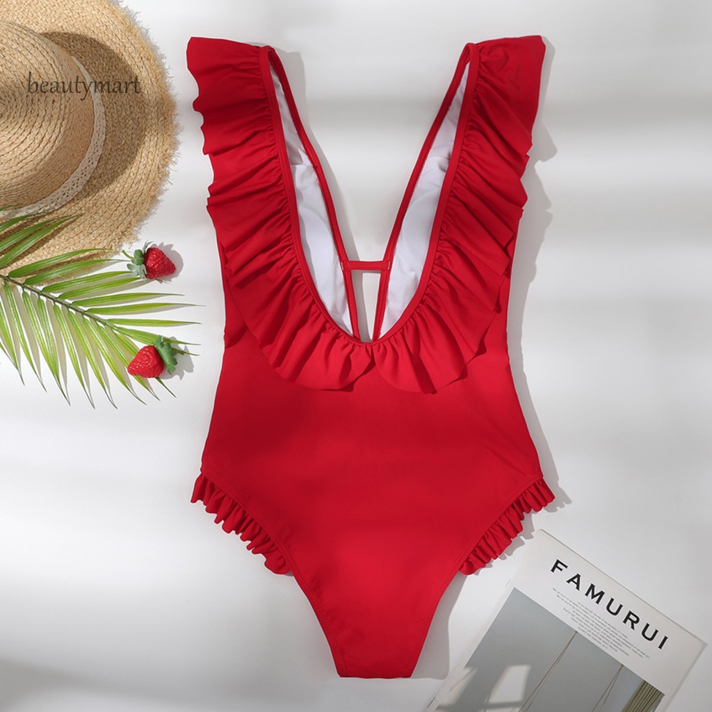 [beautymart] Bộ Đồ Bơi Một Mảnh Bằng Polyester Viền Bèo Hở Lưng Thoải Mái Gợi Cảm Mùa Hè Cho Spa