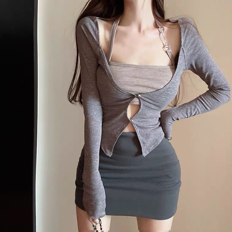 COZOK Bộ Áo Khoác Sát Nách + Áo Tay Dài Thời Trang Quyến Rũ Cho Nữ