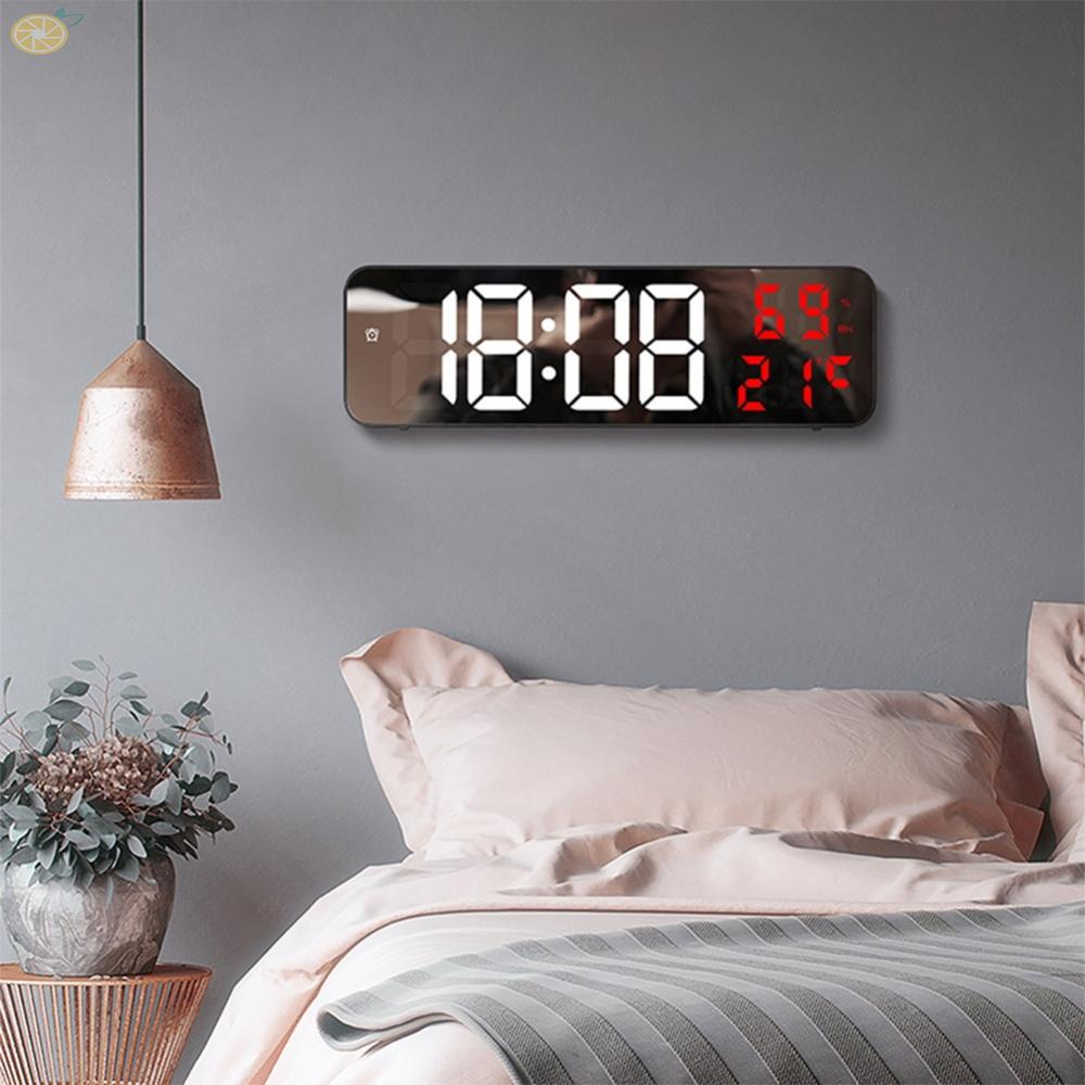【VARSTR】Mirror LED Digital Alarm Clock Temperature Humidity Date Display Home Decoration