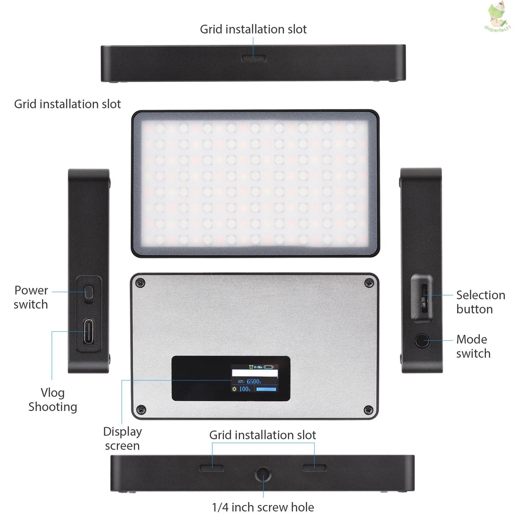 Andoer 360° Full Color RGB Photography Light Professional LED Video Light  Bi-Color Temperature 3000K-6500K Dimmable Bri   Came-6.5