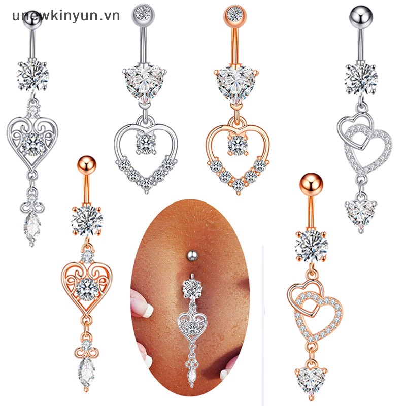 Khuyên Rốn Thép Không Gỉ Trang Trí Trái Tim Đính Đá Xinh Xắn