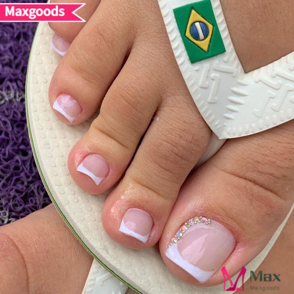 Bộ 24 Móng Chân Giả Hình Vuông Ngắn Phong Cách Pháp