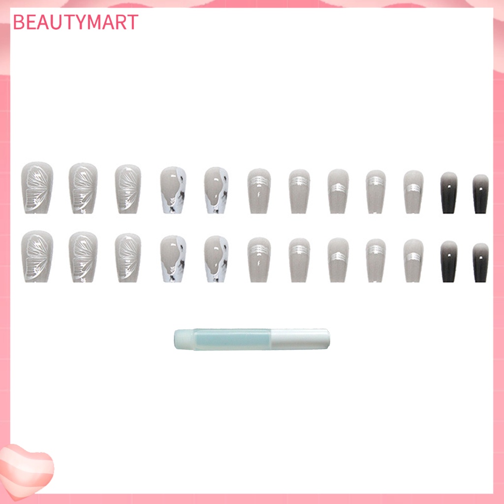 Bộ 24 Móng Tay Giả Chống Nước Màu Sắc Gradient Thời Trang Thu Đông