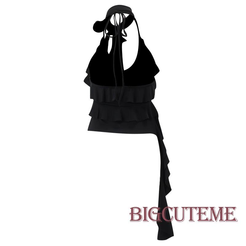 [] Áo Cổ Chữ V Hở Lưng Phối Tua Rua + Khăn Choàng Cổ Mùa Hè Đường Phố Cho Nữ