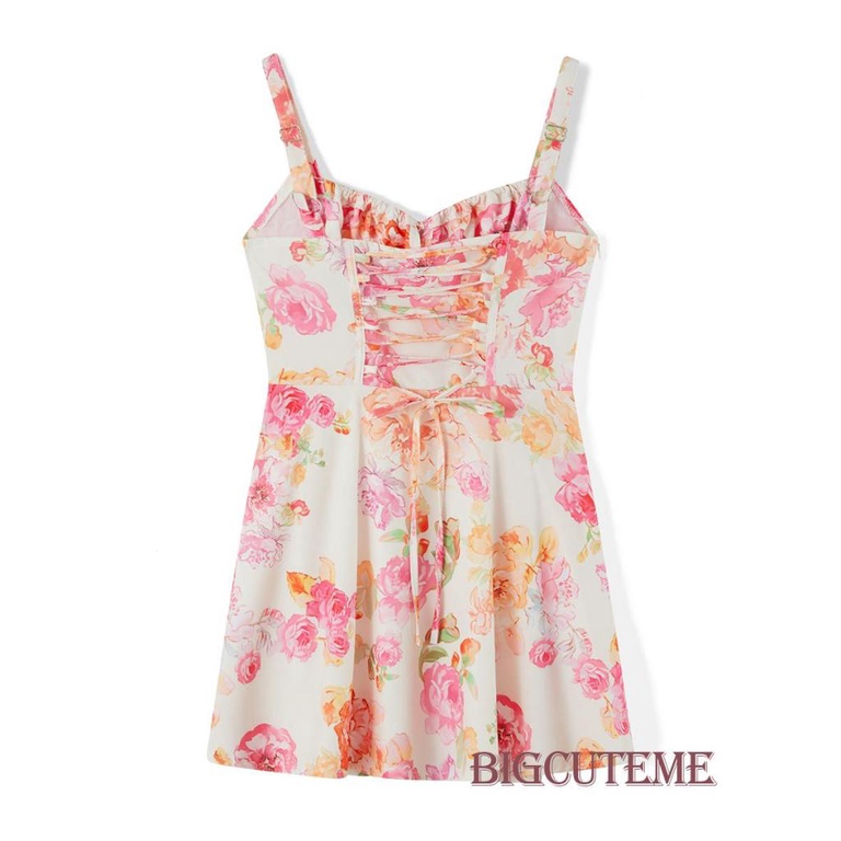 Đầm Chữ A Mini Không Tay Khoét Sâu In Hoa Thời Trang Mùa Hè Cho Nữ