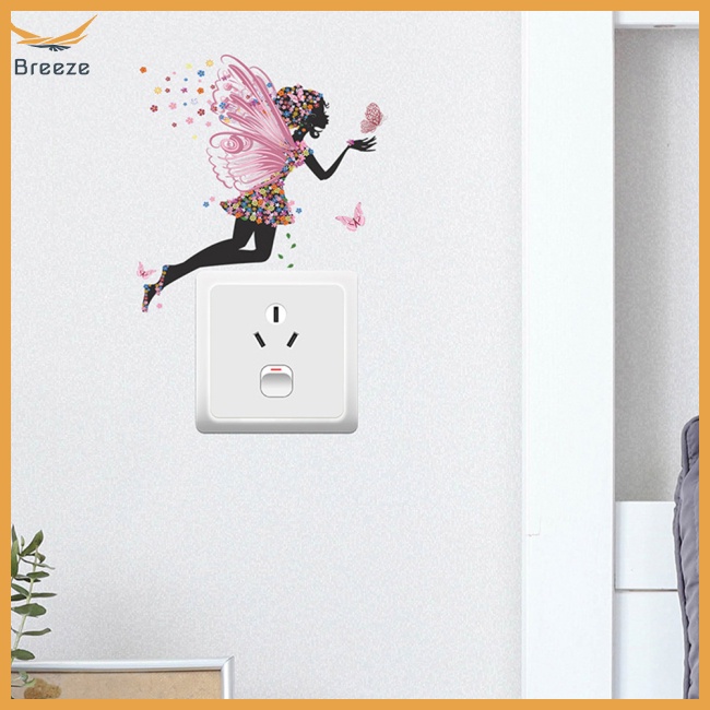 Miếng Dán Công Tắc Trang Trí Hình Cánh Bướm / Cô Gái Hoạt Hình Dạ Quang Phát Sáng Trong Bóng Tối