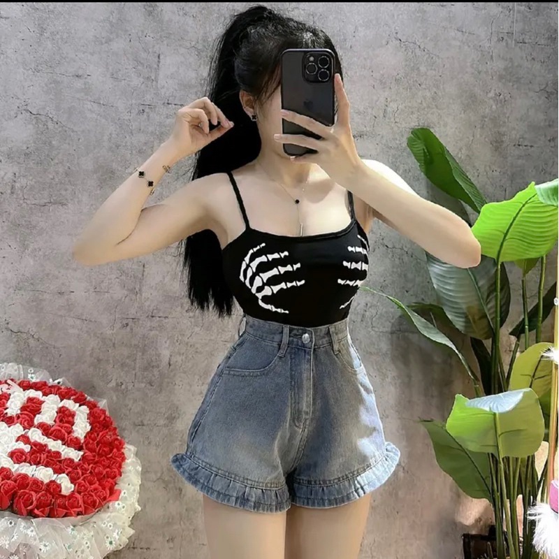 Áo 2 dây bodysuit hoạ tiết có mút chất pozip loại 1 dày dặn, co giãn tốt
