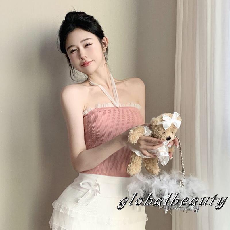 Áo Kiểu Vải Tuyn Không Tay Hở Lưng Phối Dây Cột Thời Trang Mùa Hè Cho Nữ