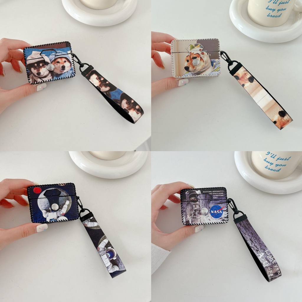 Vỏ Bảo Vệ Hộp Sạc Tai Nghe AirPods 1 2 3 pro2 2022 Bluetooth Không Dây Chất Liệu Da PU Hình Chú Chó Có Dây Đeo Chống Thất Lạc