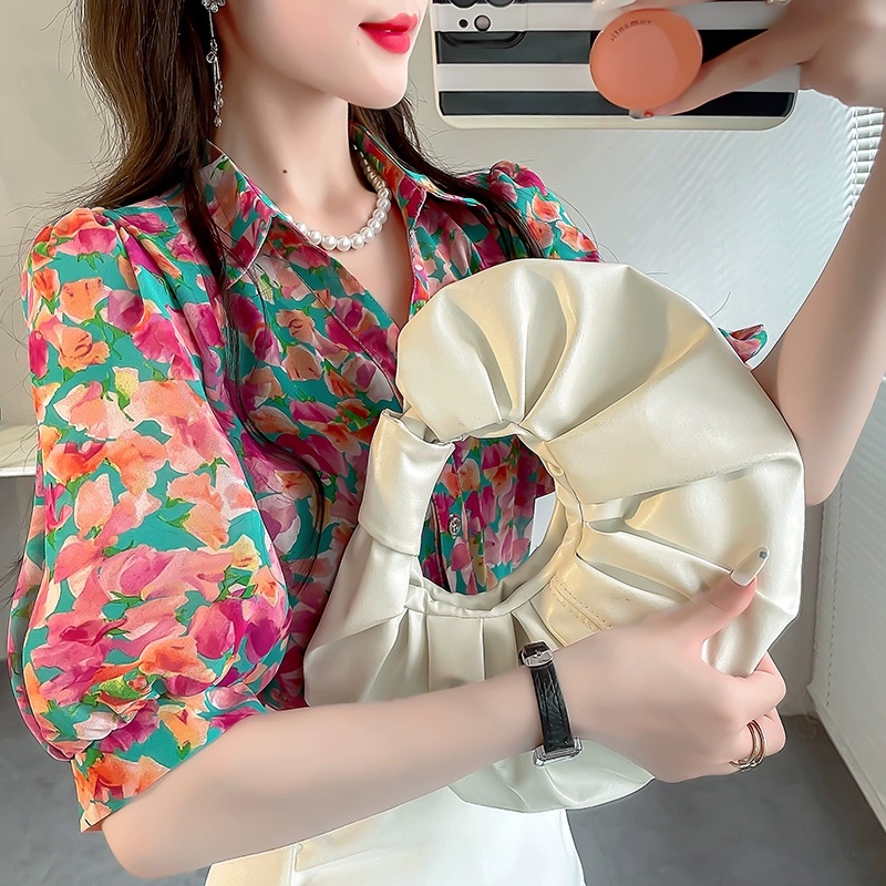 Áo Sơ Mi Chiffon Tay Ngắn Dáng Rộng In Họa Tiết Hoa Thời Trang Mùa Hè Xinh Xắn Cho Nữ