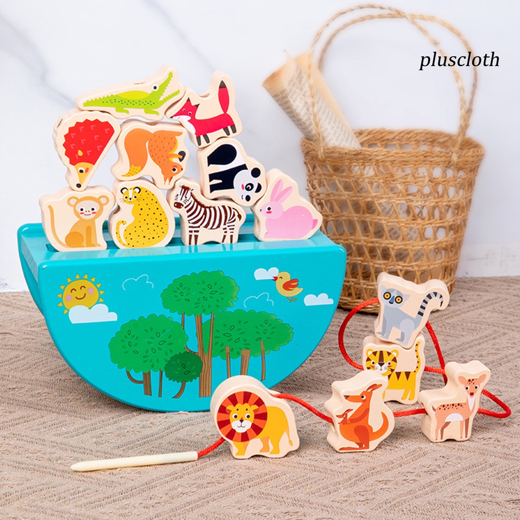 1 Bộ Đồ Chơi Xếp Chồng Lên Nhau Bằng Gỗ Màu Sắc Tươi Sáng Có Dây Thừng Hình Động Vật Cho Trẻ Mẫu Giáo