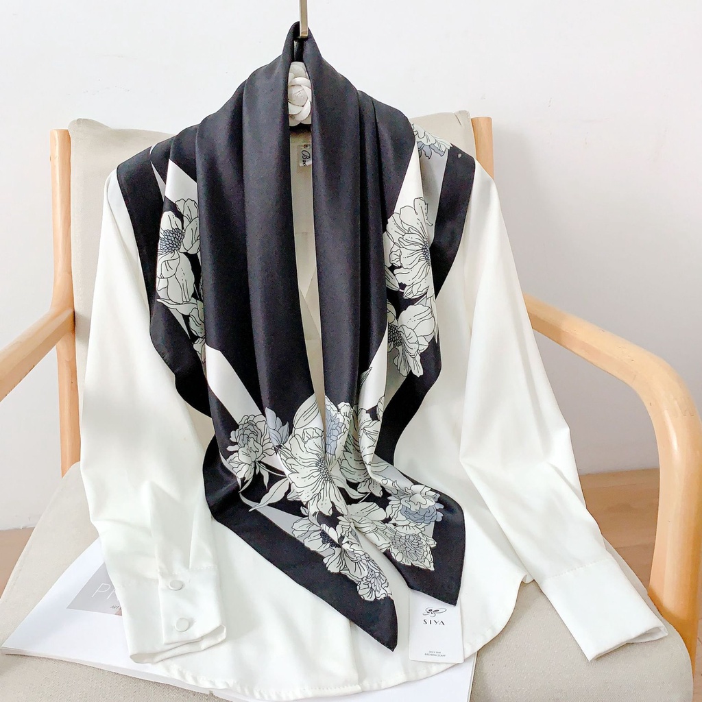 Khăn Choàng Cổ Hình Vuông Cỡ Lớn Bằng Lụa Thời Trang Hàn Quốc 2023 Kích Thước 90 * 90cm