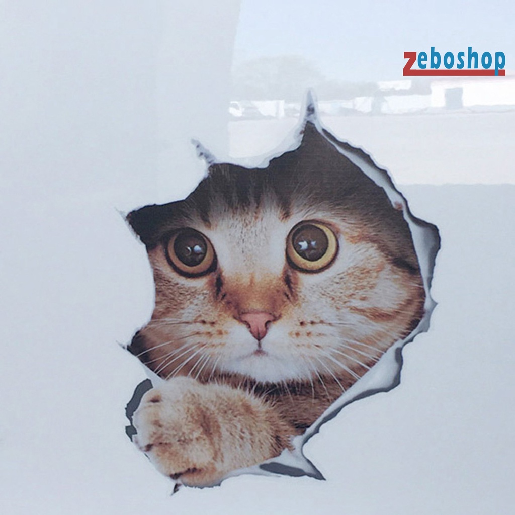 Sticker Dán Xe Hơi Tạo Hiệu Ứng 3D Chống Nước Không Phai Hình Mèo Dễ Thương