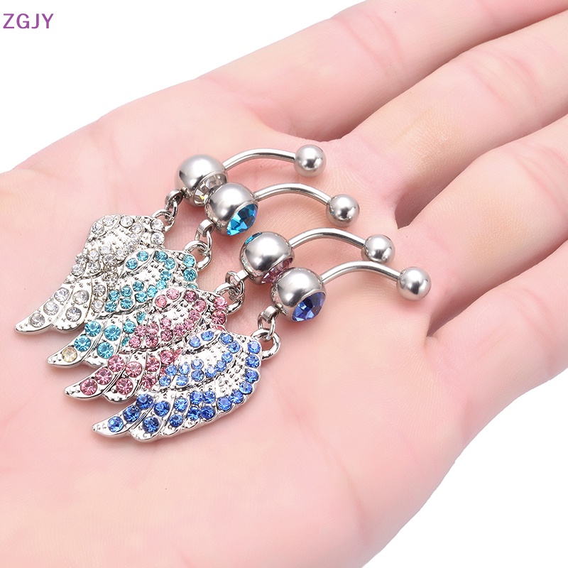 Khuyên Rốn Thép Không Rỉ Đính Đá Zircon Hình Đôi Cánh Mới