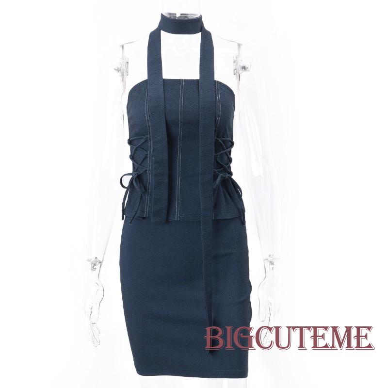 Bộ Trang Phục 3 Món Gồm Áo Ống Dây Chéo + Chân Váy Mini + Khăn Choàng Cổ Thời Trang Cho Nữ