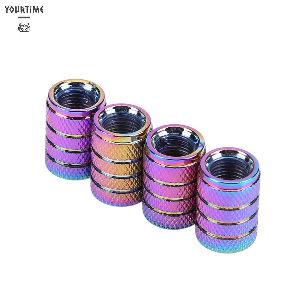 Set 4 Nắp Van Bánh Xe Hơi Bằng Nhôm 3 Tầng Màu Sắc Cầu Vồng