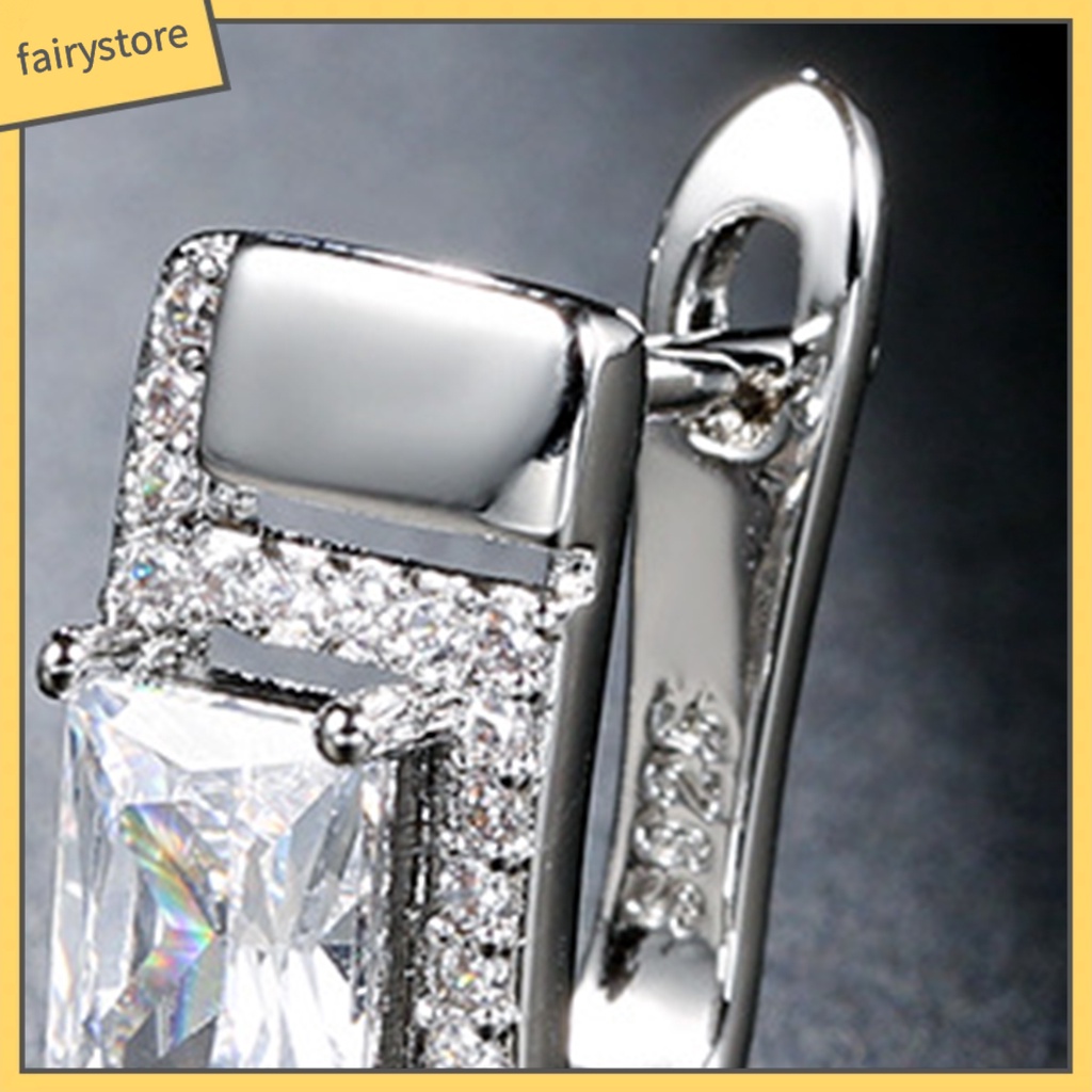 1 Đôi Bông Tai Đính Đá Hình Vuông Phong Cách Hàn Quốc Thời Trang