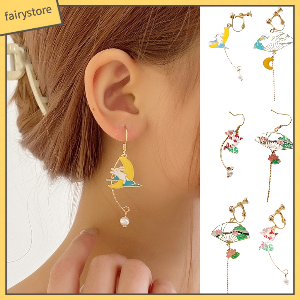 1 Đôi Bông Tai Dáng Dài Đính Ngọc Trai Nhân Tạo Hình Hoa / Động Vật Bằng Đồng Dễ Thương Cho Nữ