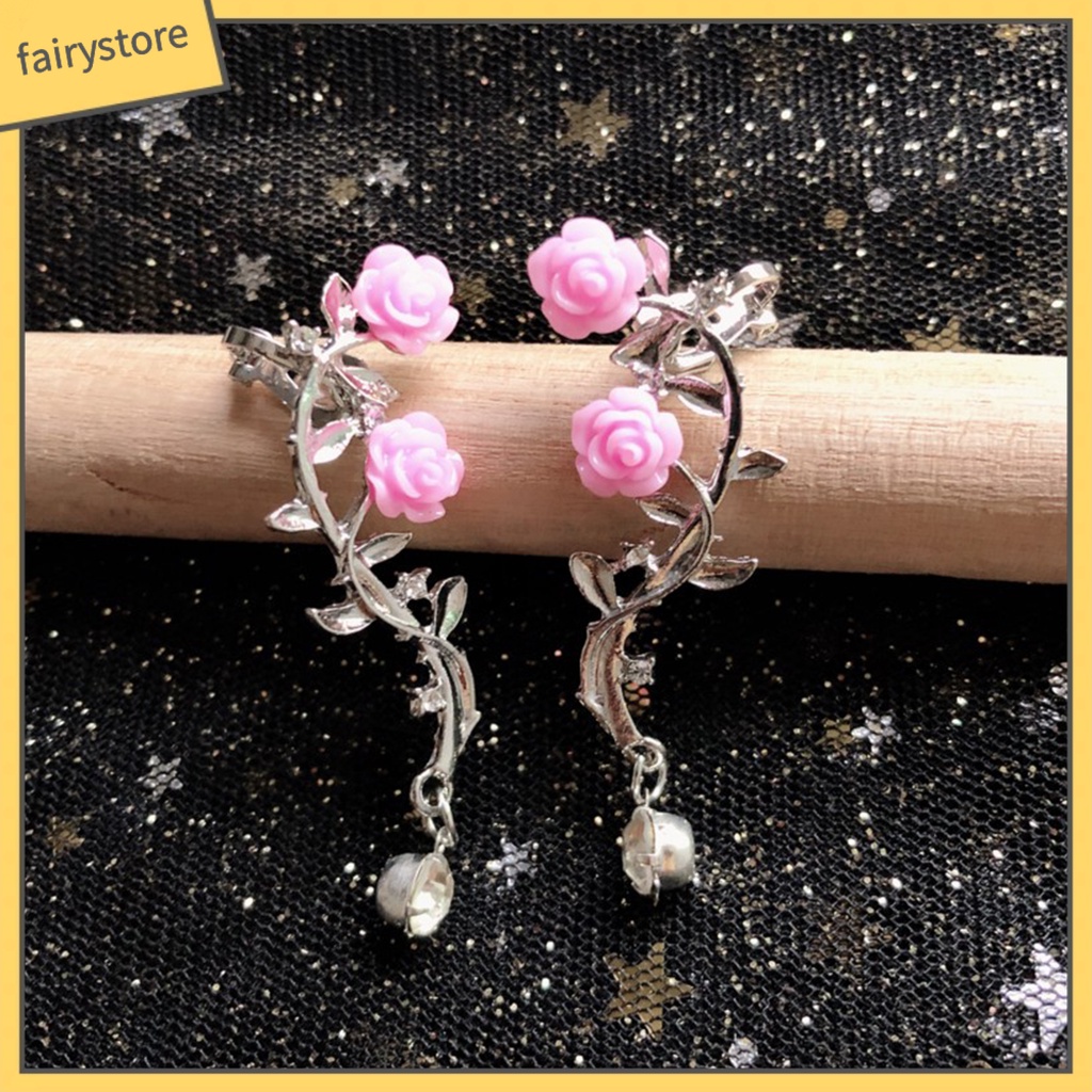1 Đôi Khuyên Kẹp Vành Tai Hình Hoa Hồng Đính Đá Lấp Lánh