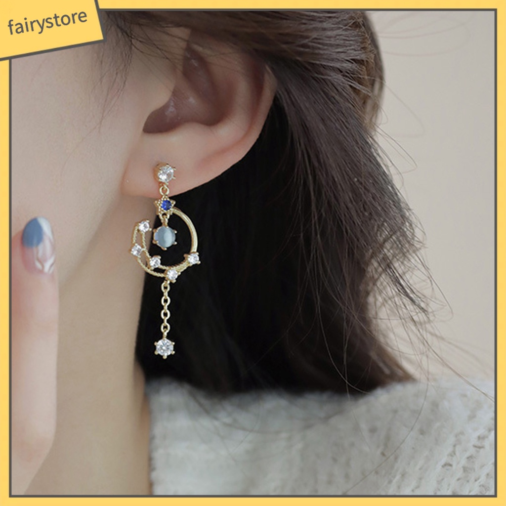 1 Đôi Bông Tai Hợp Kim Dáng Dài Đính Đá Màu Sắc Không Đối Xứng Dành Cho Nữ
