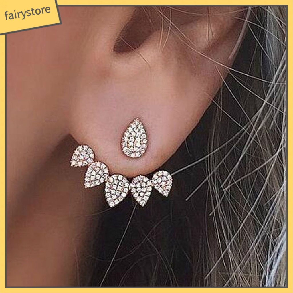 1 Đôi Bông Tai Hình Giọt Nước Đính Đá Thời Trang Dành Cho Nữ