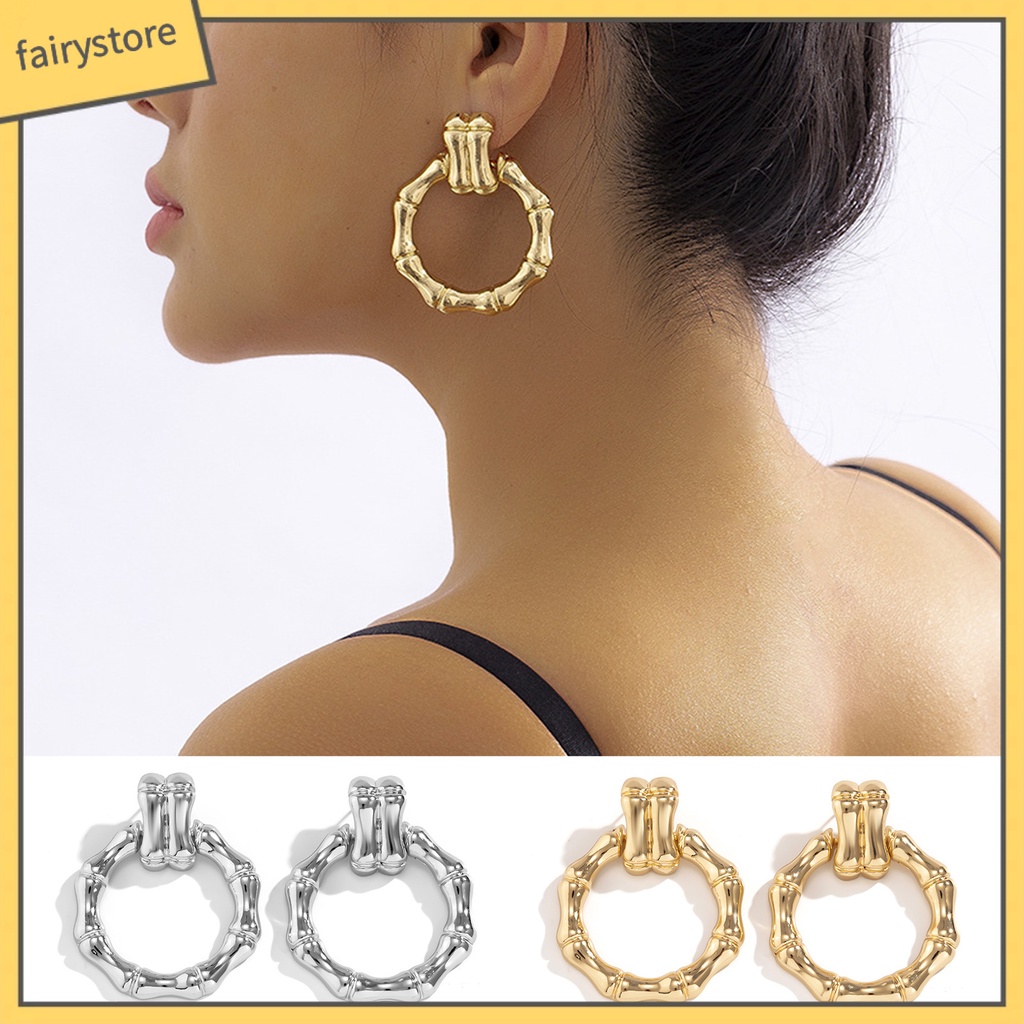 1 Đôi Bông Tai Hình Tròn Bằng Tre Mạ Điện Thiết Kế Tối Giản Thời Trang