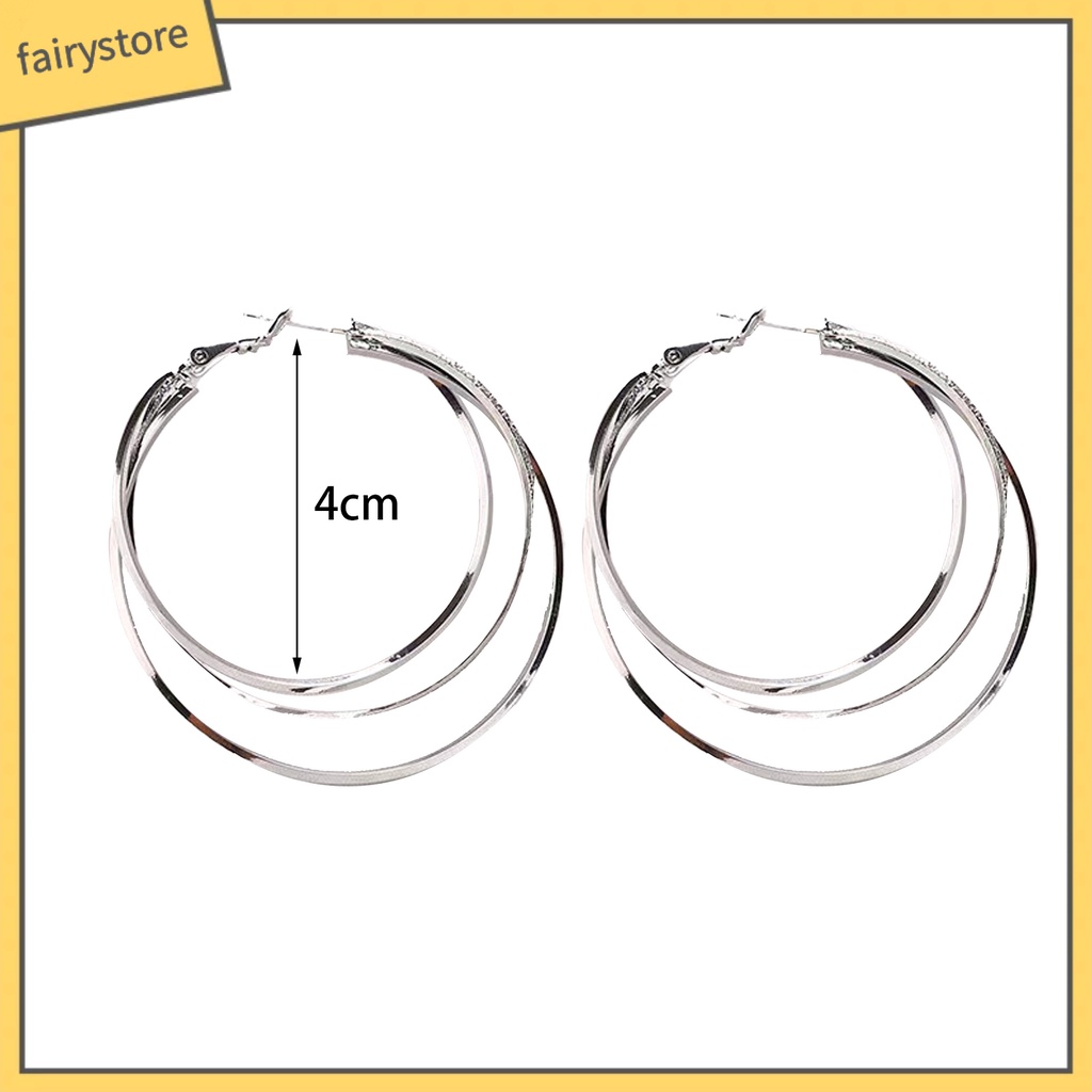 1 Đôi Bông Tai Hình Tròn Cỡ Lớn Nhiều Lớp Lấp Lánh Thời Trang Cho Nữ