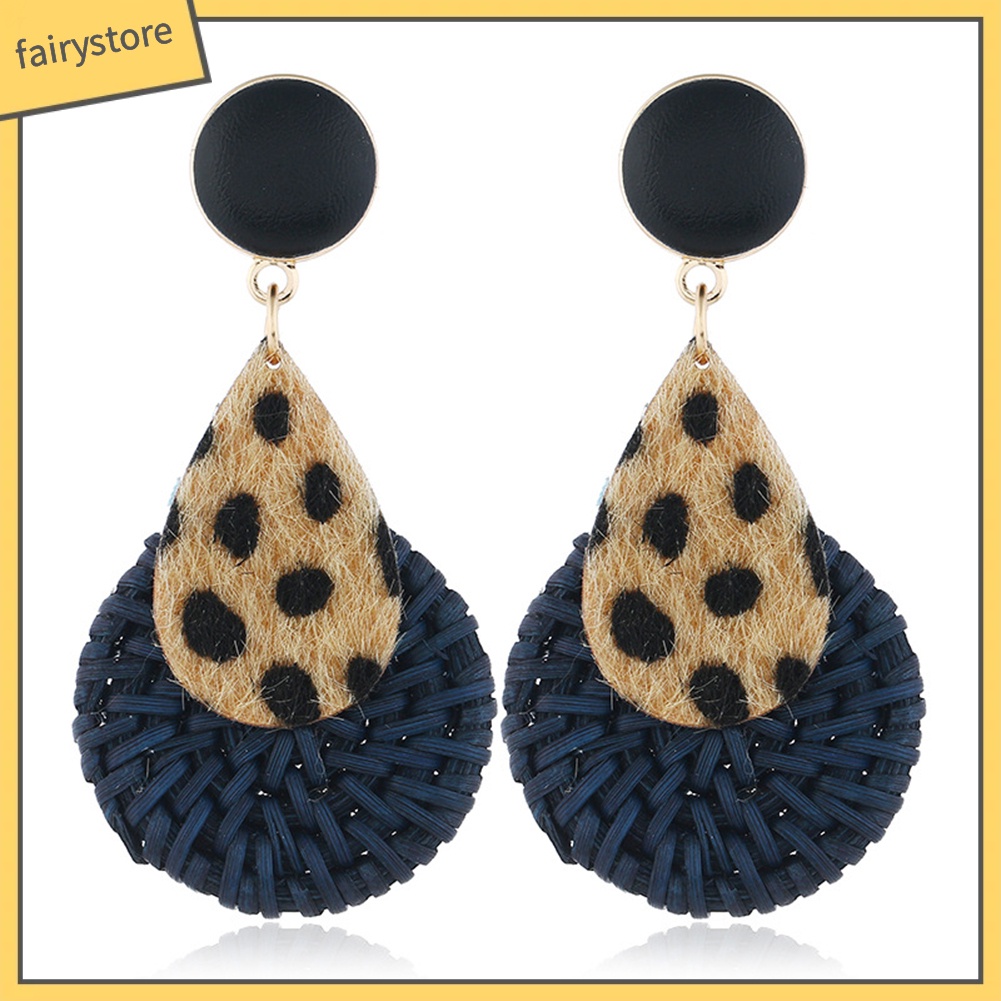 Bông Tai Dáng Dài Bằng Tre Họa Tiết Da Báo Thời Trang