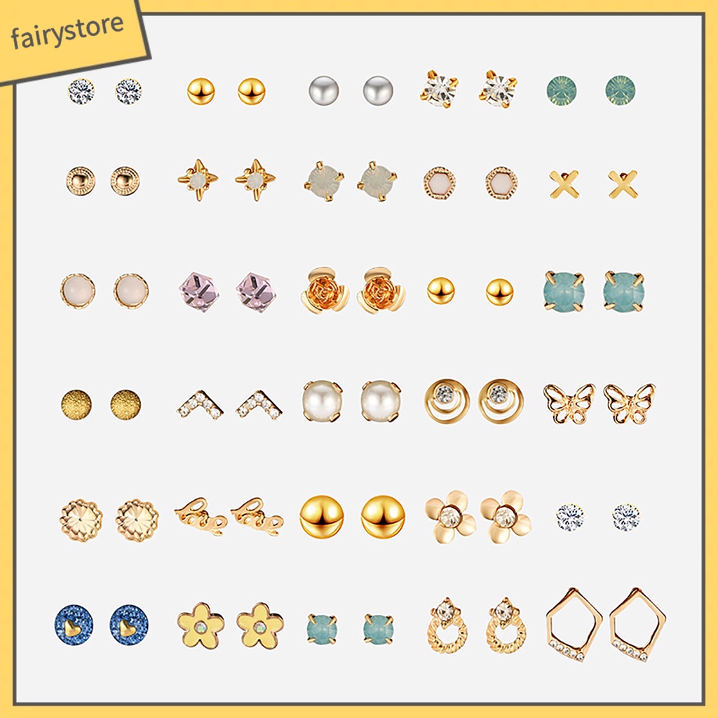 Bộ 30 Đôi Khuyên Tai Tròn / Trái Tim / Bướm / Chữ Cái Thời Trang Cho Nữ