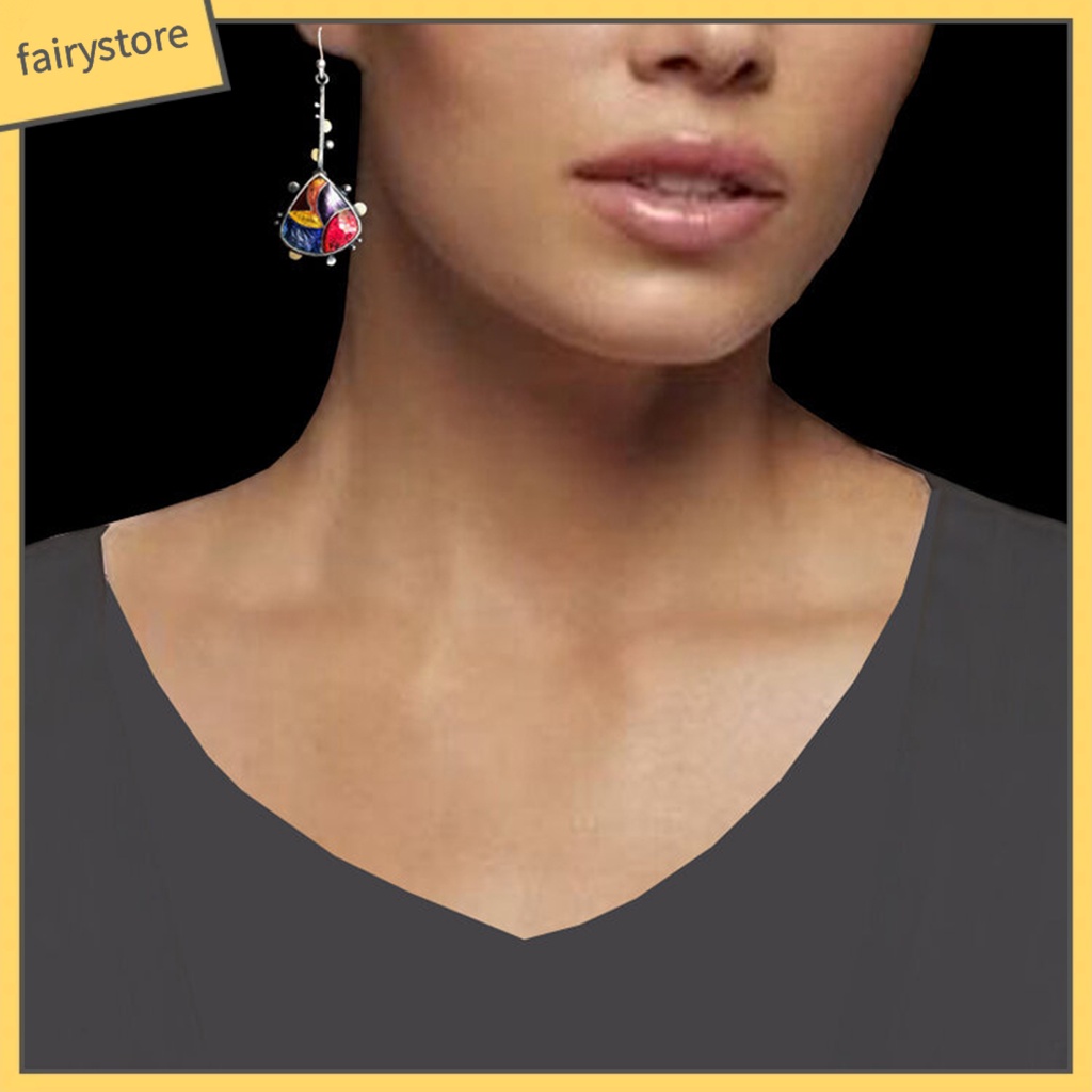 Bông Tai Dáng Dài Hình Giọt Nước Phối Khối Màu Thời Trang Cho Nữ