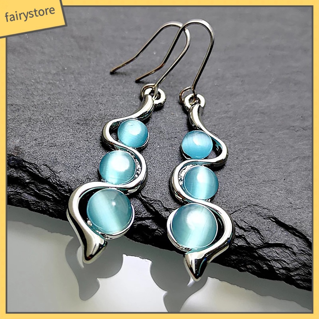 Khuyên Tai Dạng Móc Mặt Cong Đính Đá Opal Nhân Tạo Thời Trang Cho Nữ