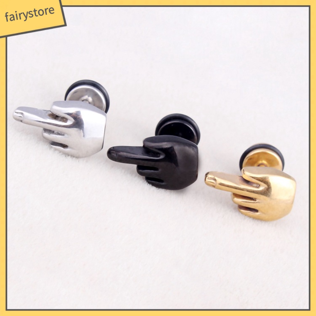 1 Đôi Khuyên Tai Hình Ngón Tay Giữa Bằng Thép Không Gỉ Không Gây Dị Ứng Phong Cách Punk Hiphop Thời Trang Cho Nam Và Nữ