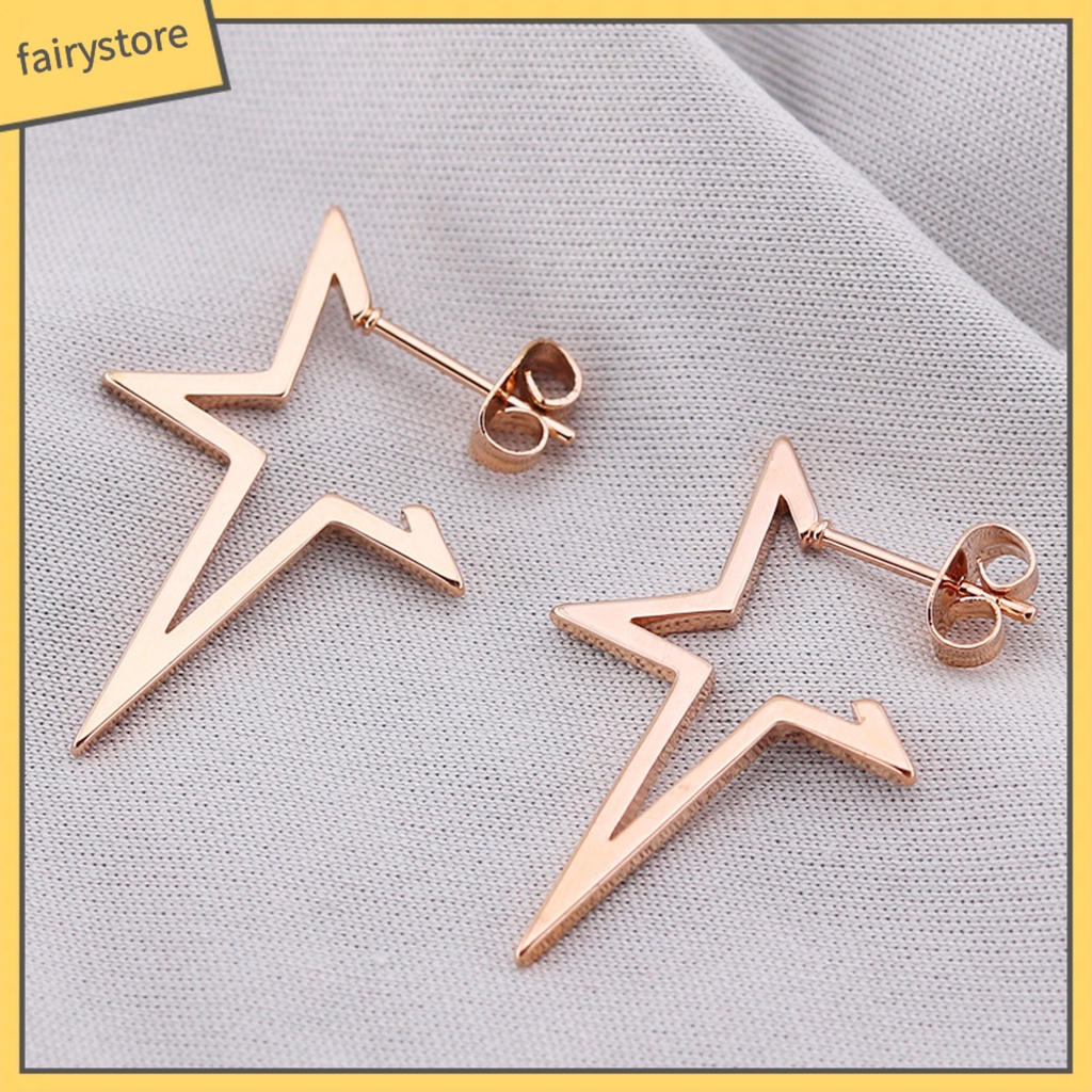 1 Đôi Bông Tai Hình Ngôi Sao Năm Cánh Bằng Hợp Kim Màu Trơn Phong Cách Hip hop Thời Trang Cho Nữ