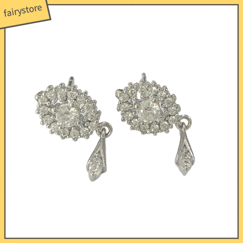 1 Cặp Bông Tai Đính Đá Zircon Hình Oval Tua Rua Phong Cách Cổ Điển Dành Cho Nữ