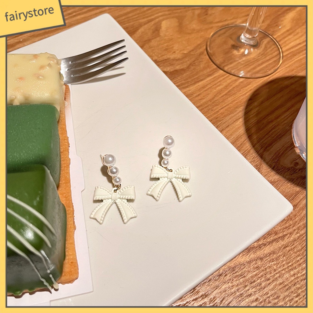 1 Đôi Bông Tai Hình Nơ Đính Ngọc Trai Nhân Tạo Phong Cách Hàn Quốc