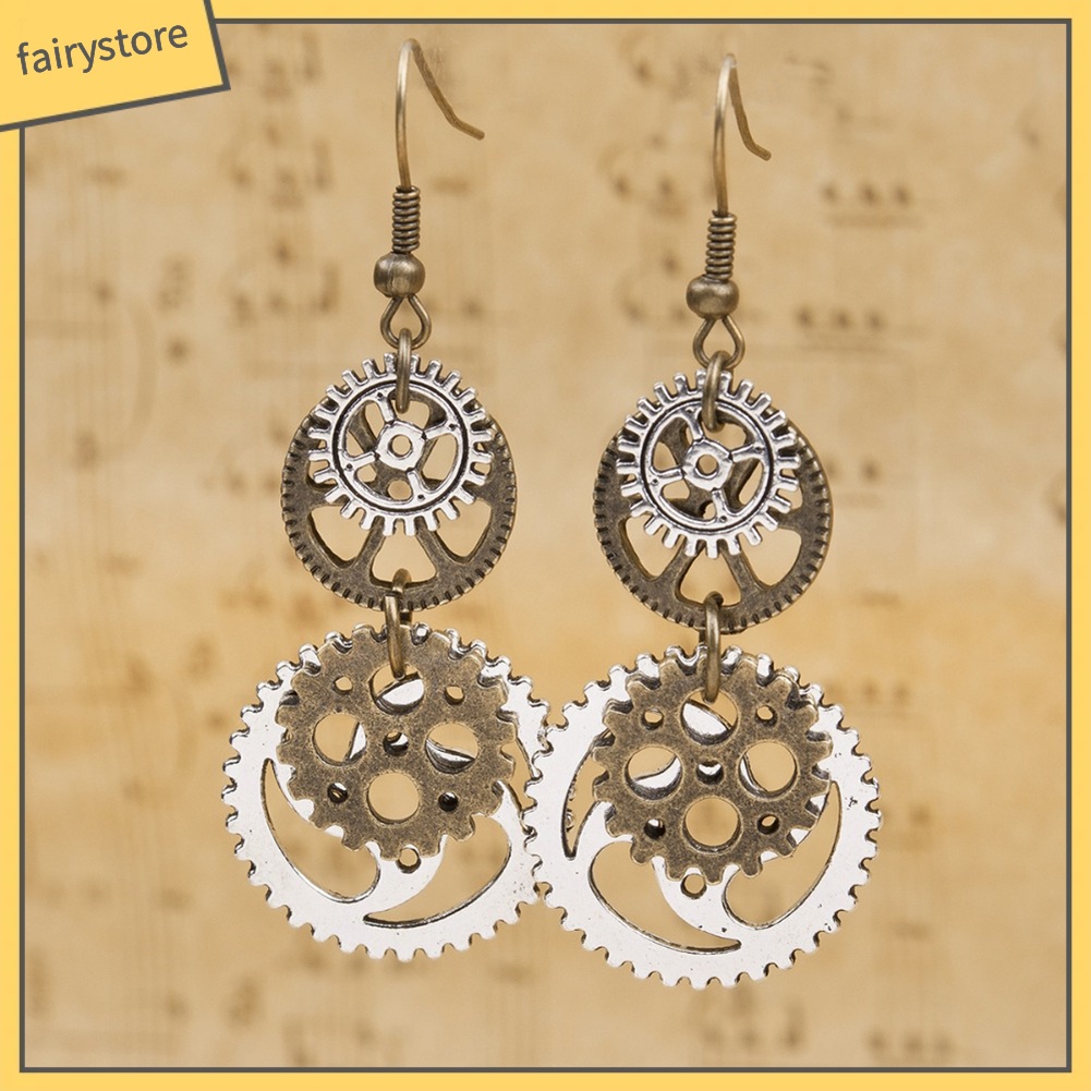 Khuyên Tai Kim Loại Hình Bánh Răng Đôi Phong Cách Steampunk Thời Trang Cho Nữ