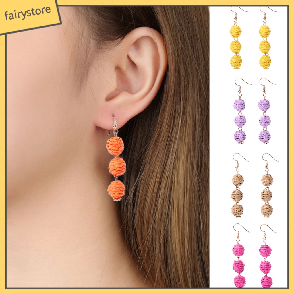 1 Đôi Bông Tai Hình Cầu Đan Mây Phong Cách Bohemian Dành Cho Nữ