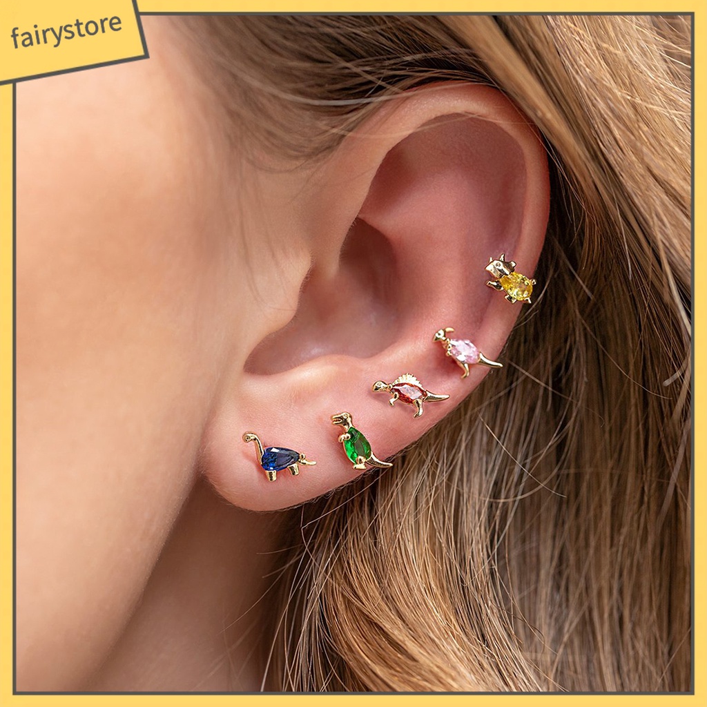 1 Bông Tai Hình Khủng Long Bằng Hợp Kim Đính Đá Zircon Dành Cho Nữ