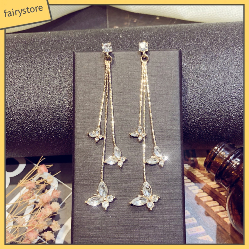 1 Đôi Bông Tai Hình Bướm Đính Pha Lê Giả Lấp Lánh Dành Cho Nữ